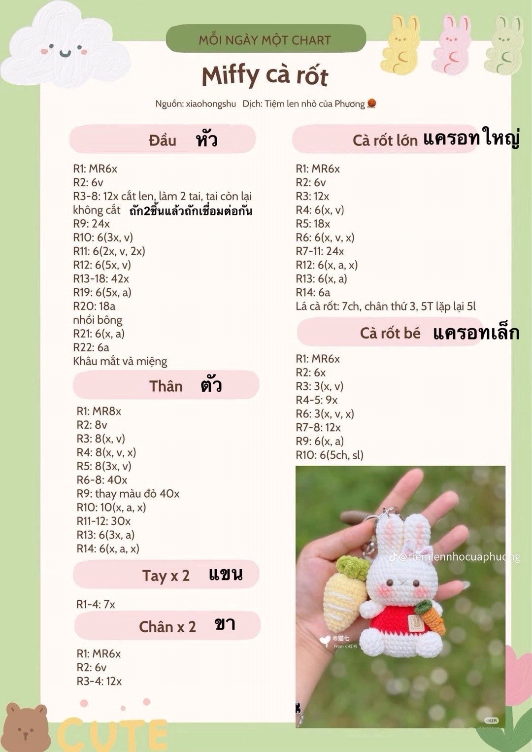 Chart móc len búp bê thỏ Miffy cầm cà rốt dễ thương