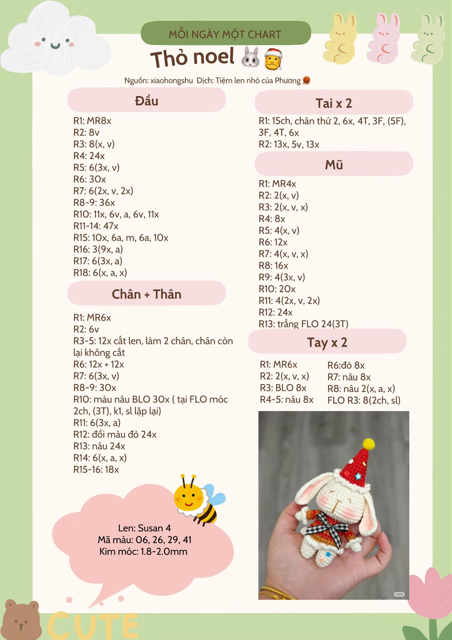 Chart Móc Len Búp bê Thỏ Noel Dáng Ngọt Ngào