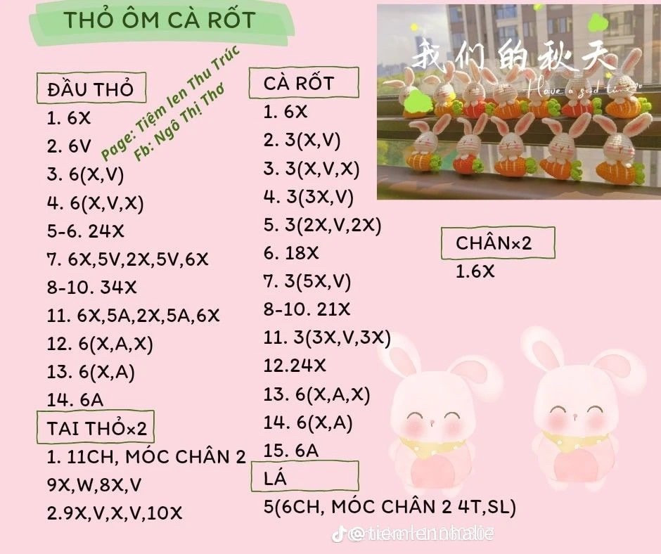 Chart Móc Len Búp bê Thỏ Ôm Cà Rốt và Gấu