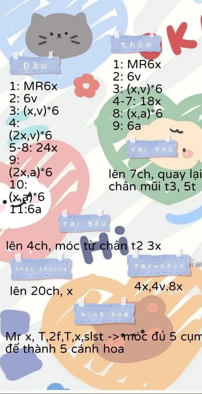 Chart Móc Len Búp bê Thỏ Ôm Cà Rốt và Gấu