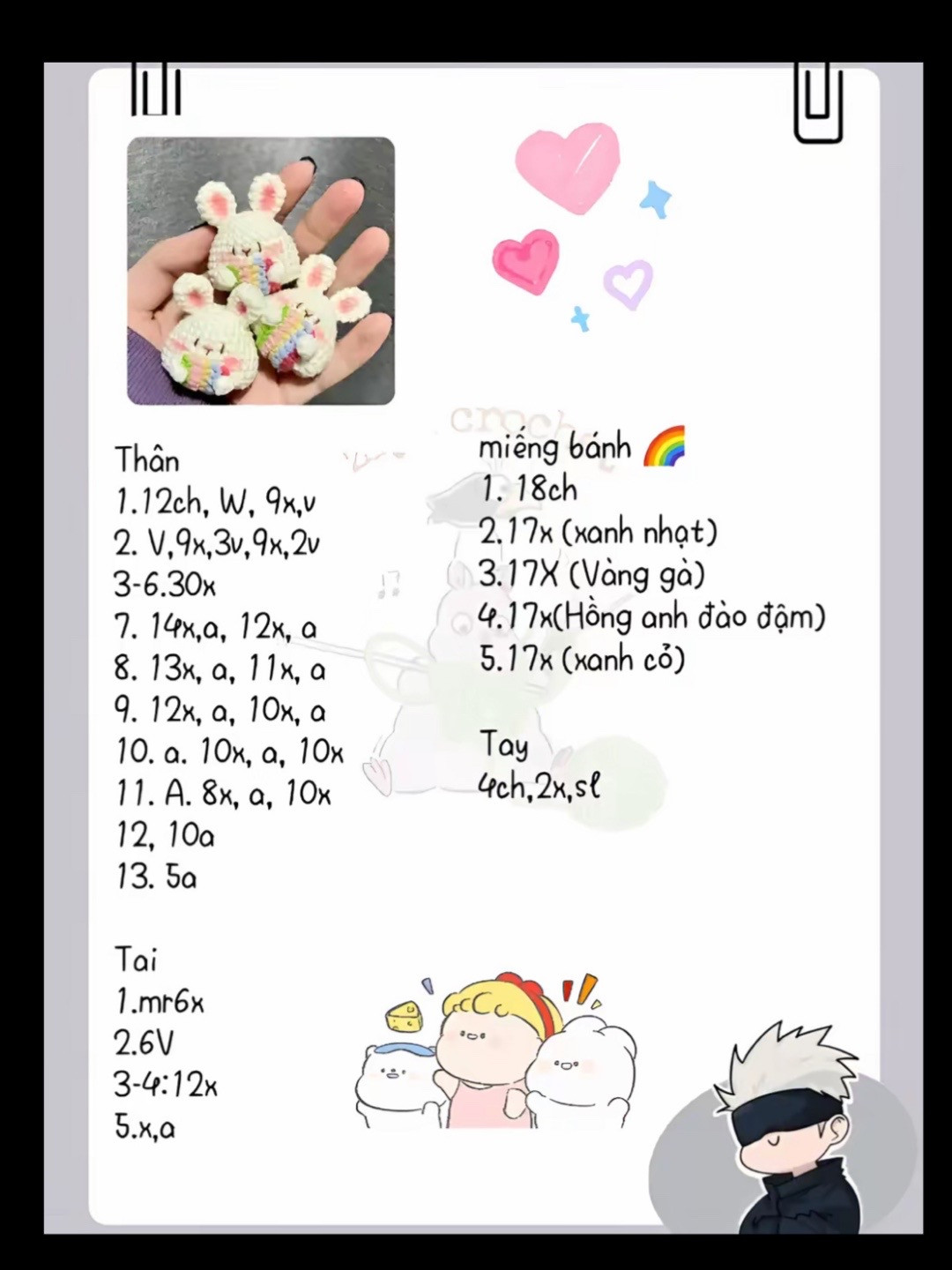 Chart móc len búp bê thỏ trắng cầm bánh mì