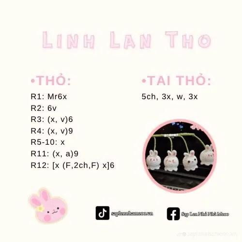 Chart móc len búp bê thỏ trắng dễ thương