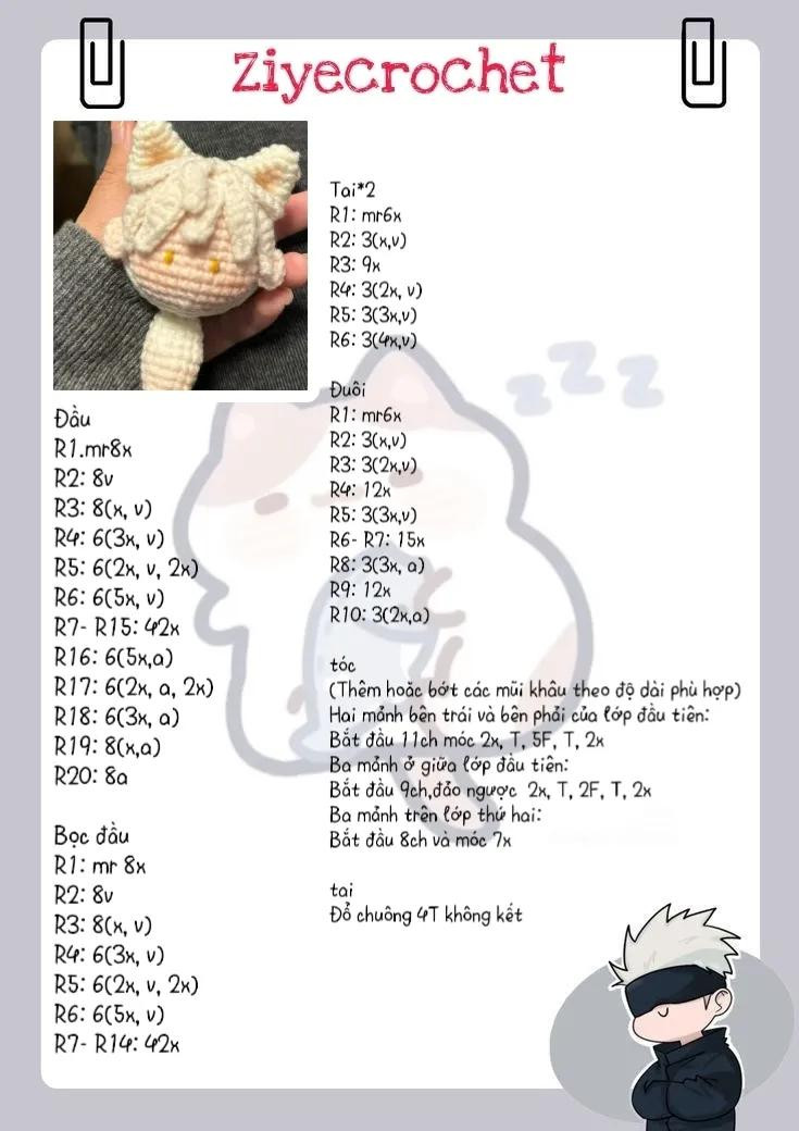 Chart móc len búp bê tóc trắng mắt vàng