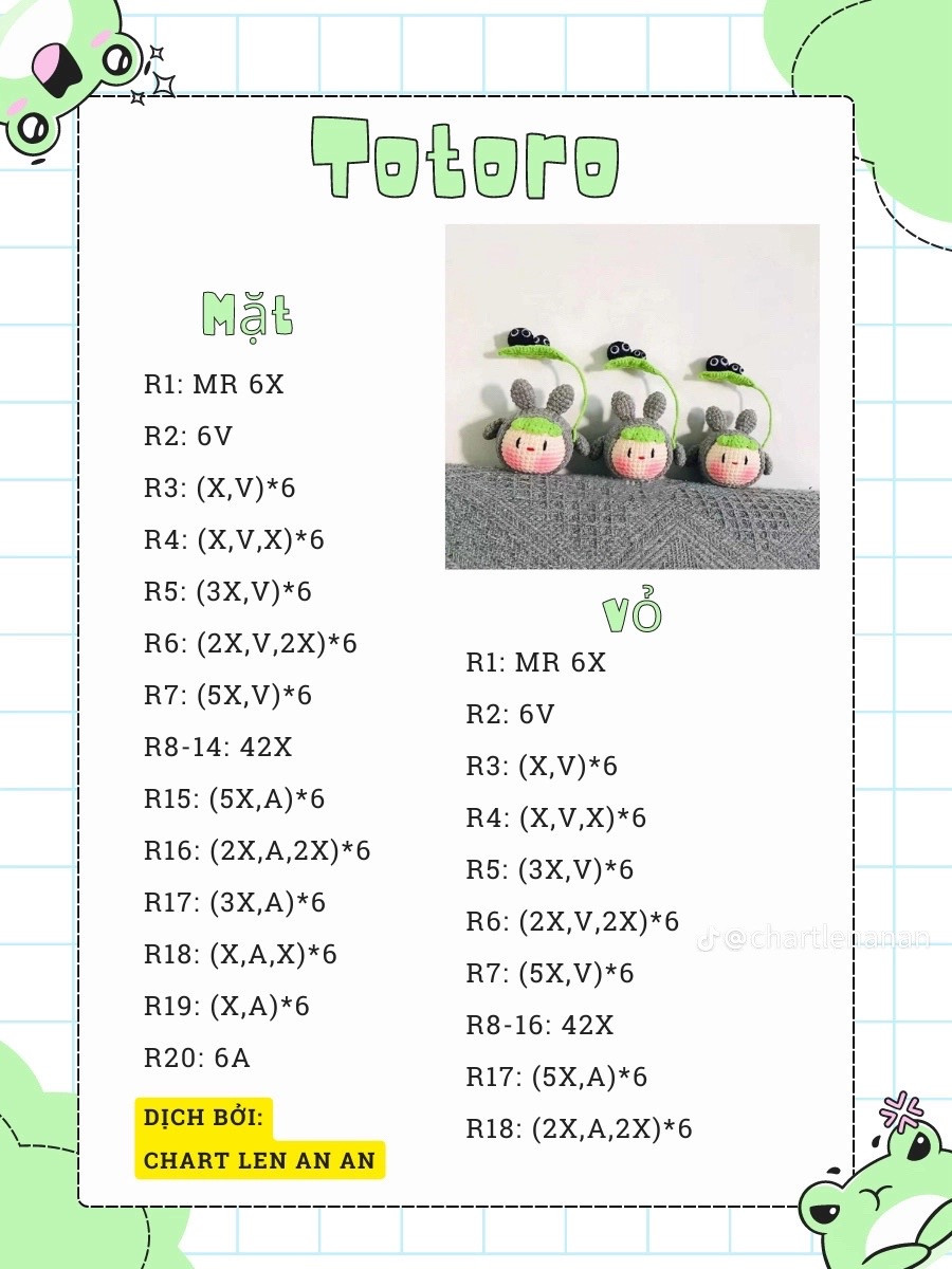 Chart móc len búp bê Totoro dễ thương, hướng dẫn chi tiết từng phần