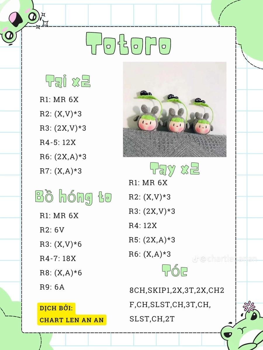 Chart móc len búp bê Totoro dễ thương, hướng dẫn chi tiết từng phần