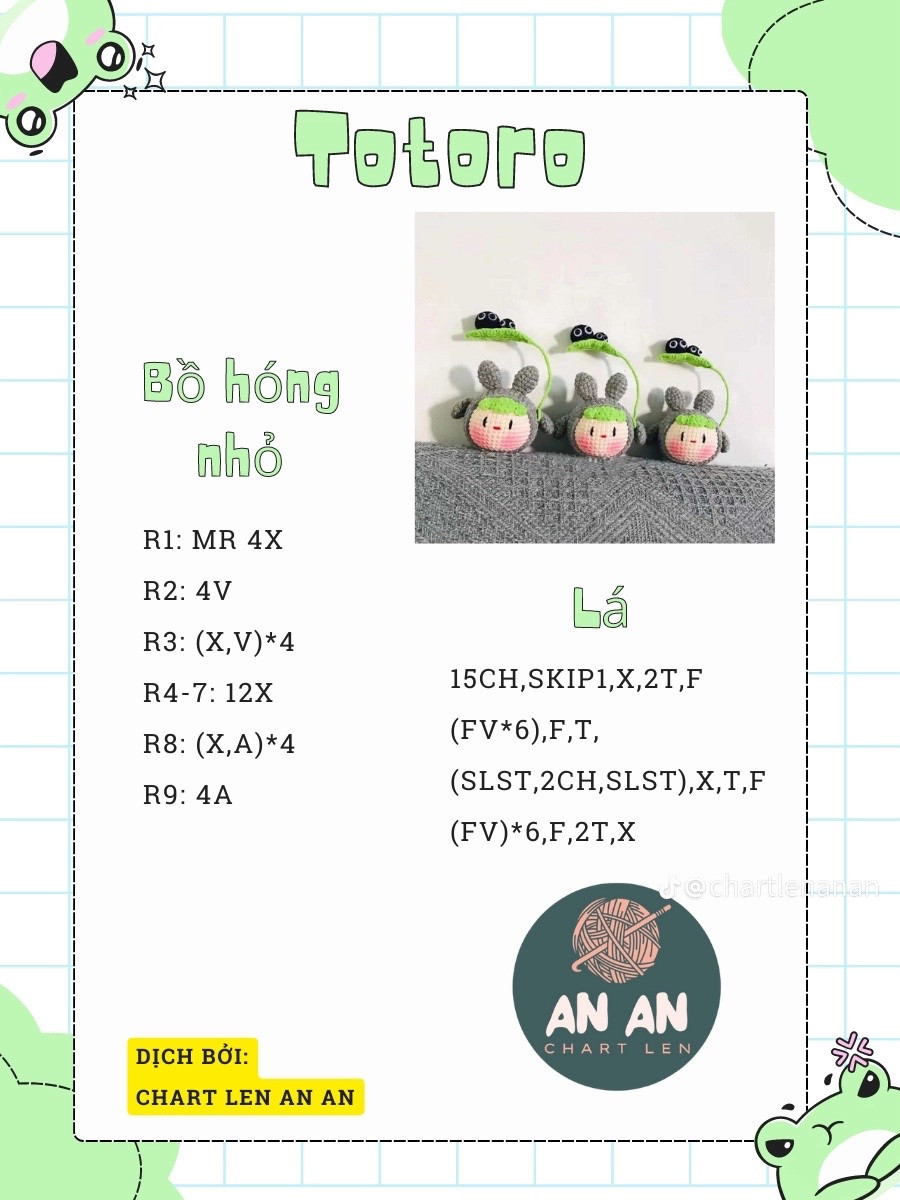 Chart móc len búp bê Totoro dễ thương, hướng dẫn chi tiết từng phần