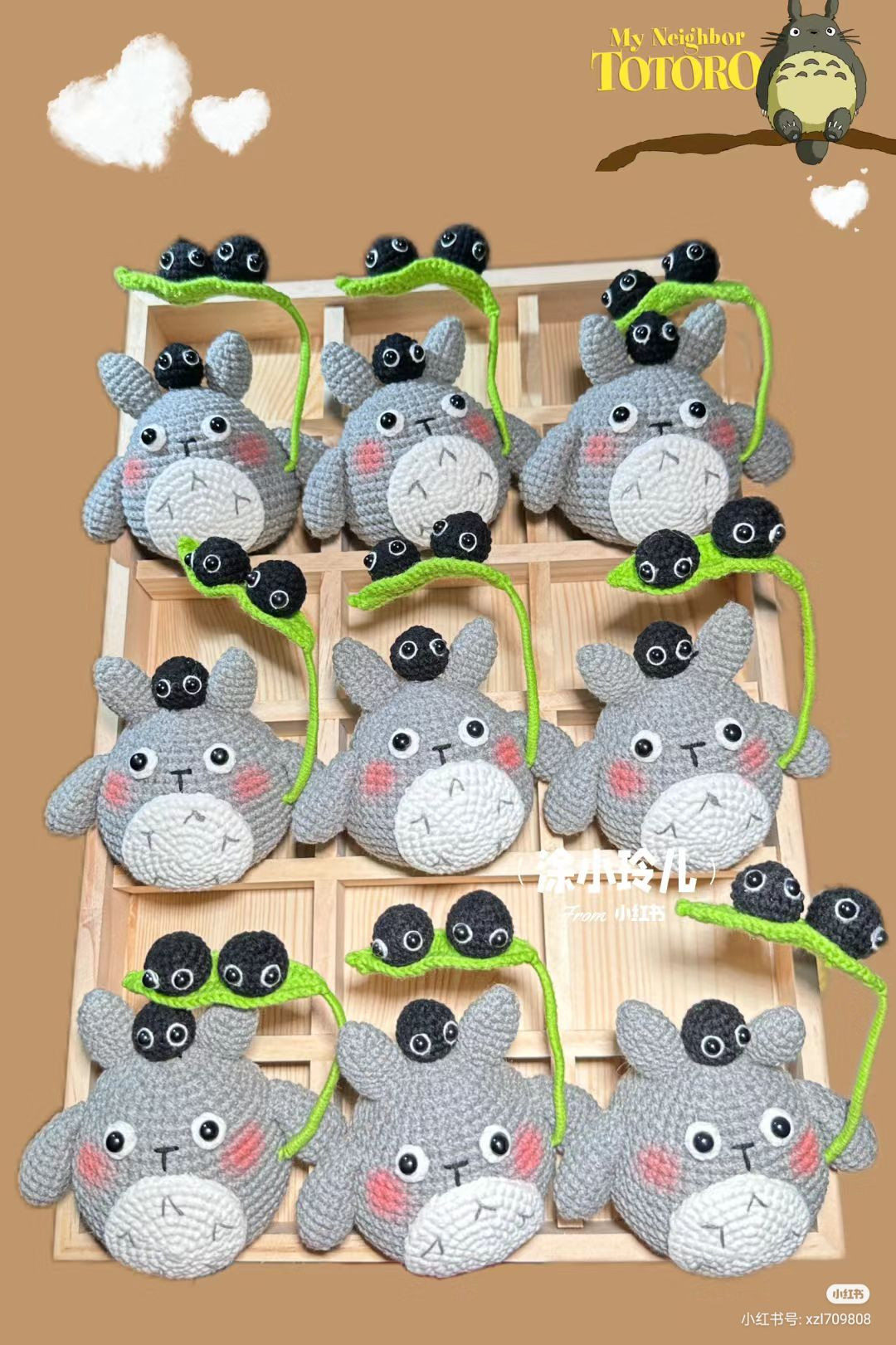 Chart móc len búp bê Totoro xám và bạn bè