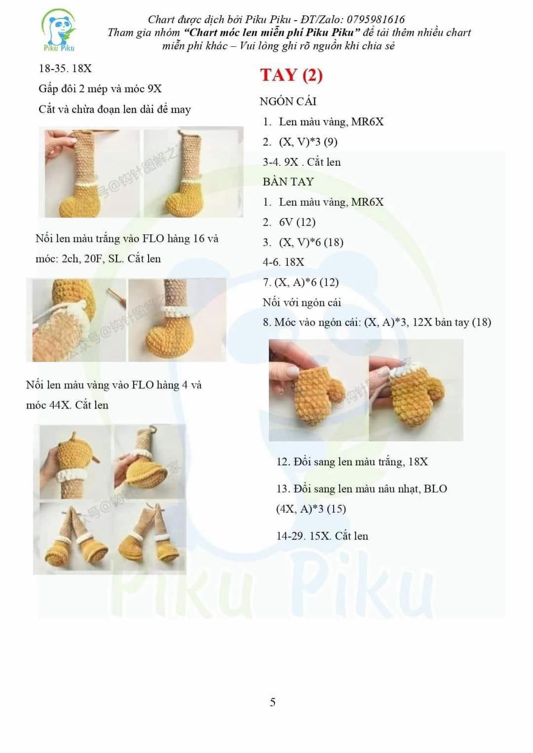 Chart móc len búp bê tuần lộc dễ thương mặc quần xanh và khăn quàng vàng
