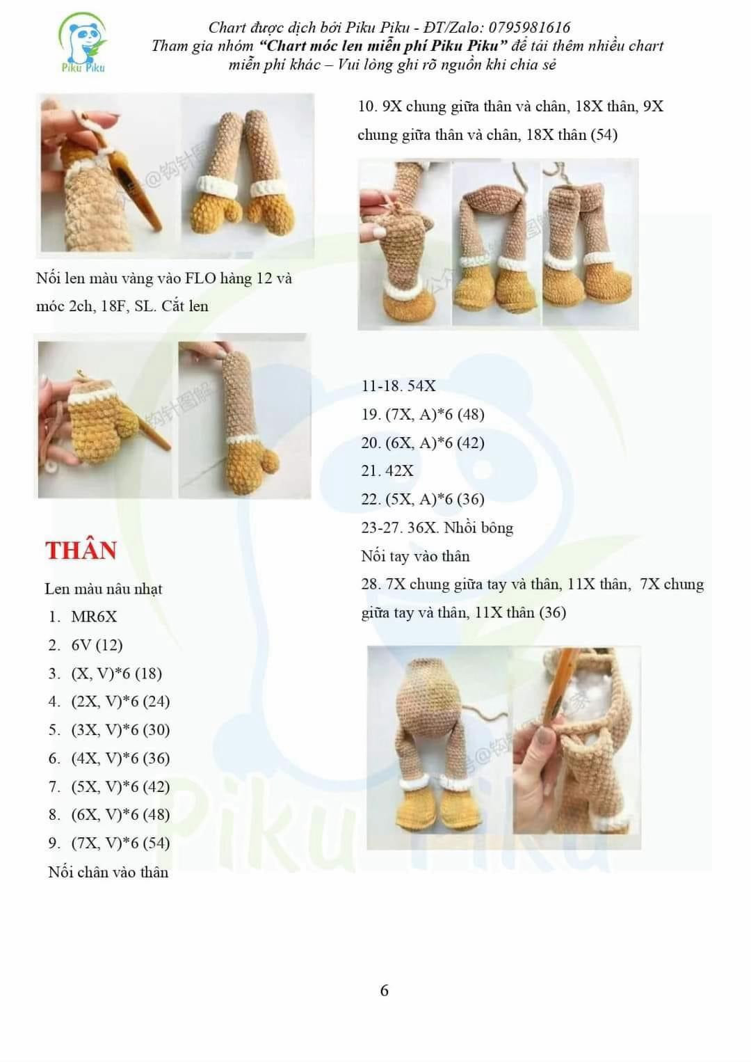 Chart móc len búp bê tuần lộc dễ thương mặc quần xanh và khăn quàng vàng