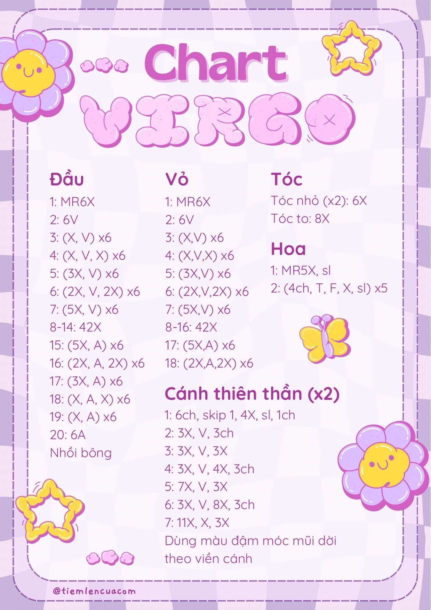 Chart Móc Len Búp bê Virgo Thiên thần Tím Dễ Thương