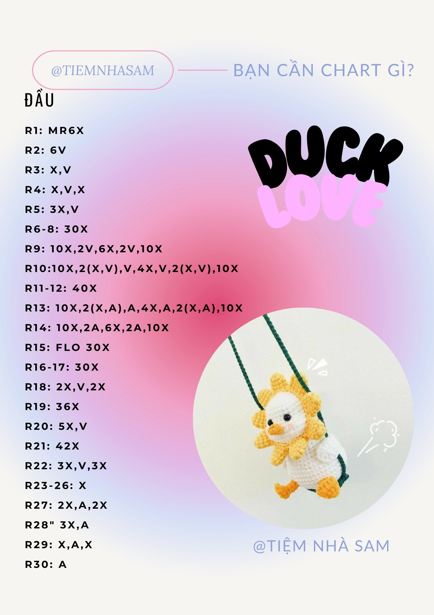 Chart móc len búp bê vịt con đội mũ hoa hướng dương