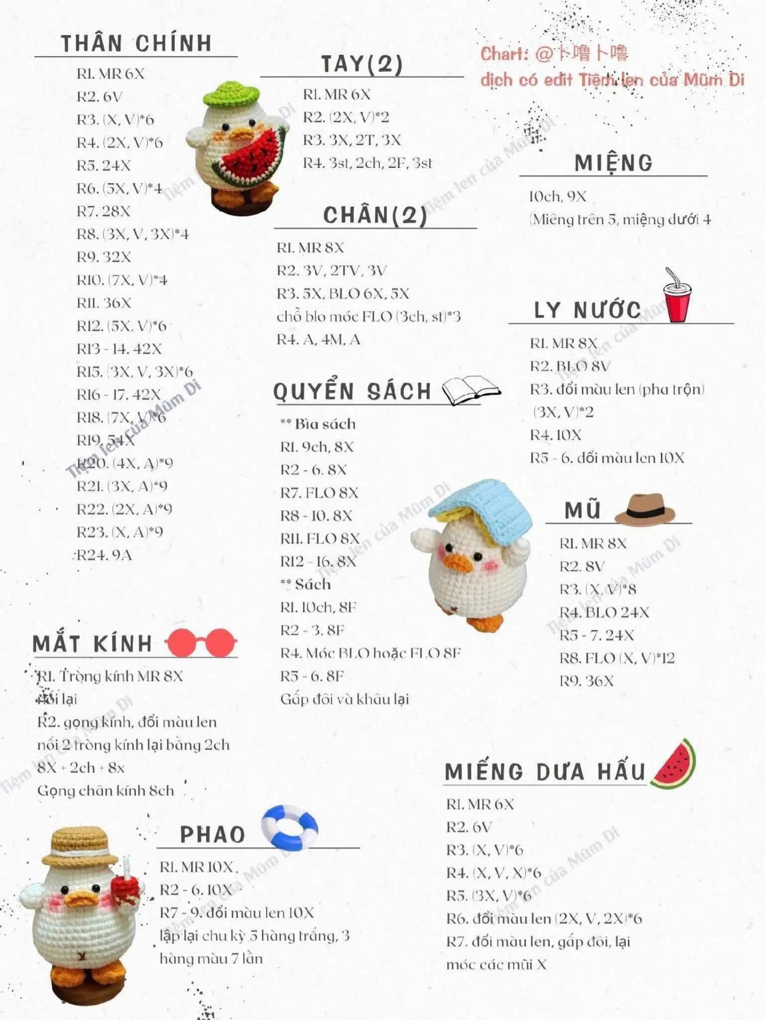 Chart móc len búp bê vịt đi biển dễ thương