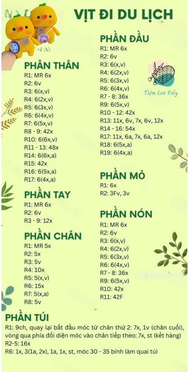Chart móc len búp bê vịt đi du lịch màu vàng