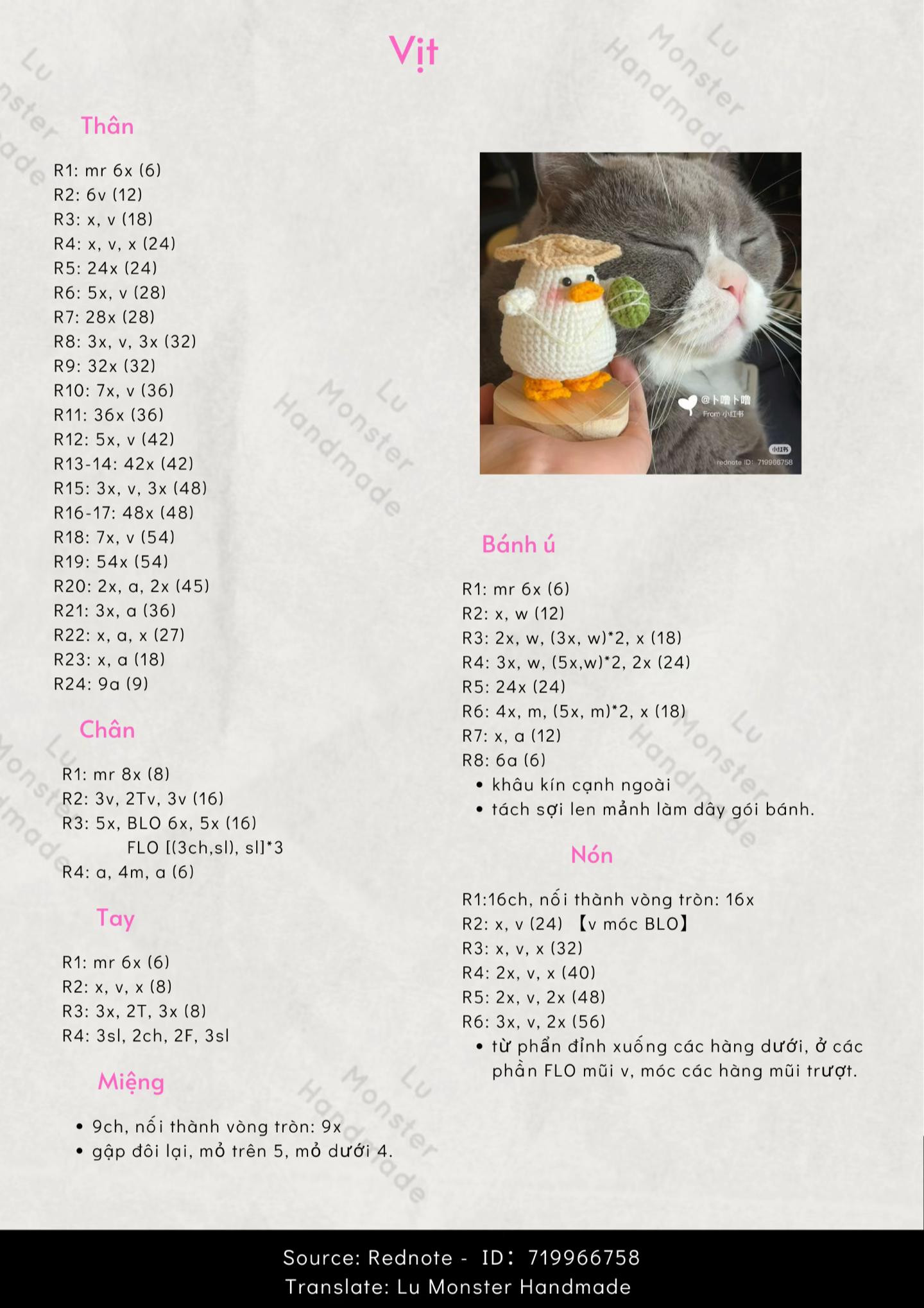 Chart móc len búp bê vịt đội nón bánh ú