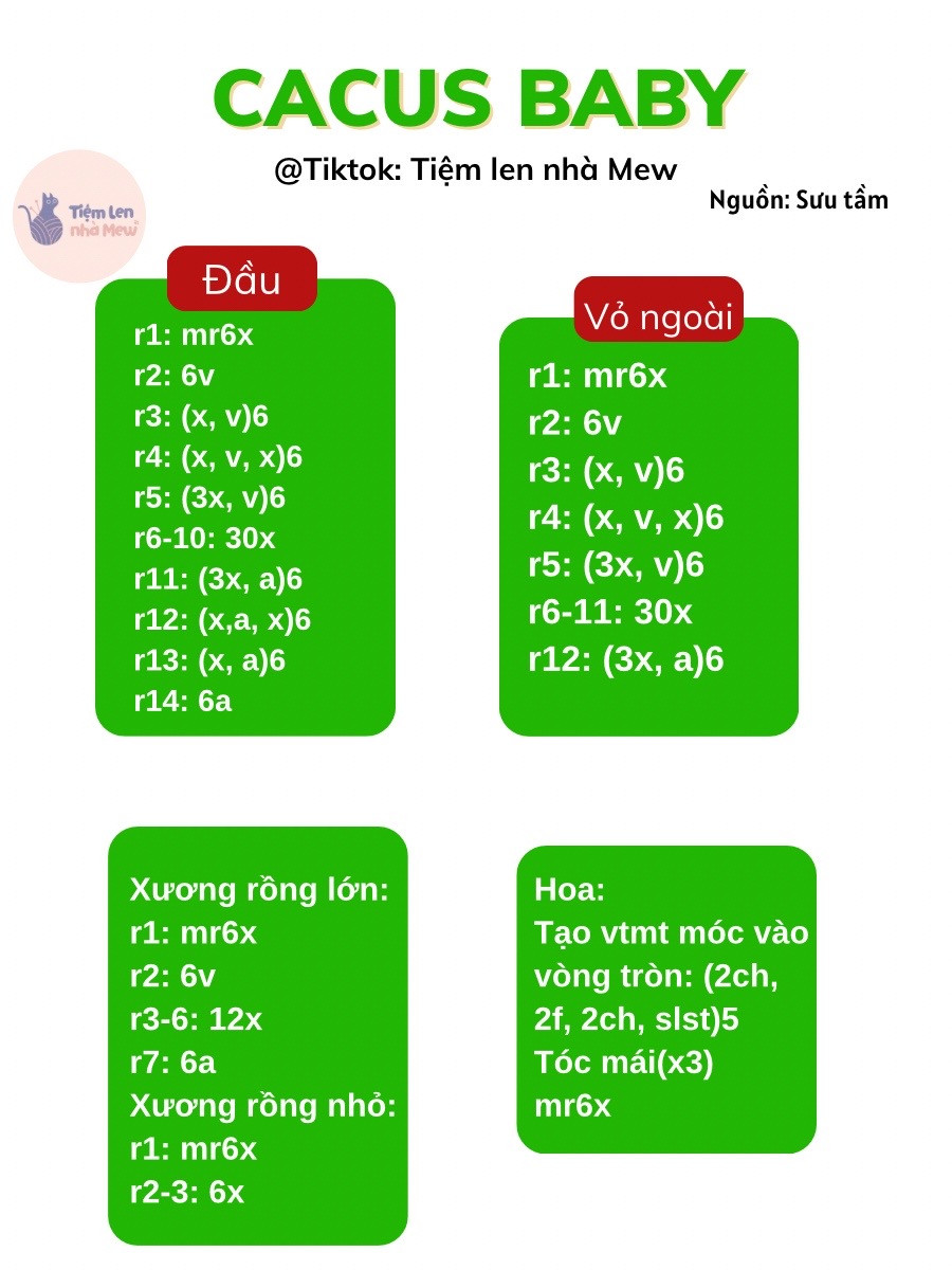 Chart móc len búp bê xương rồng Cacus Baby dễ thương