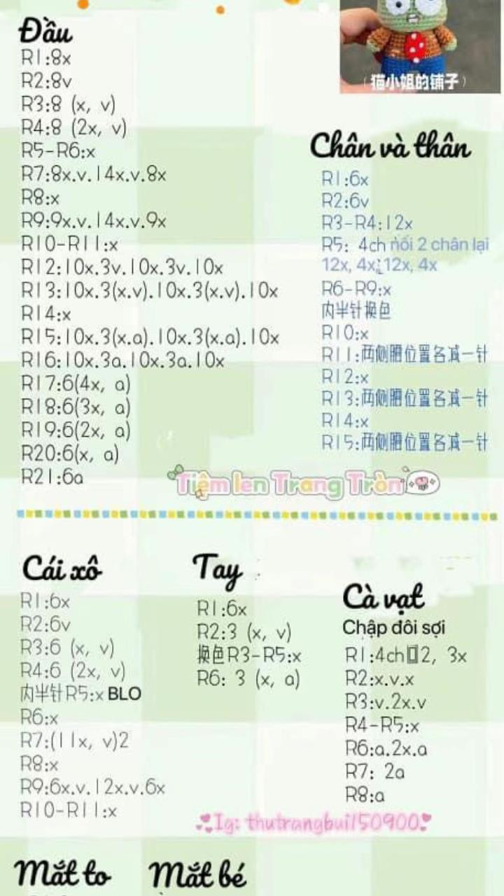 Chart móc len búp bê Zombie đội mũ xô màu xanh lá, áo nâu quần xanh từ Plants vs Zombies