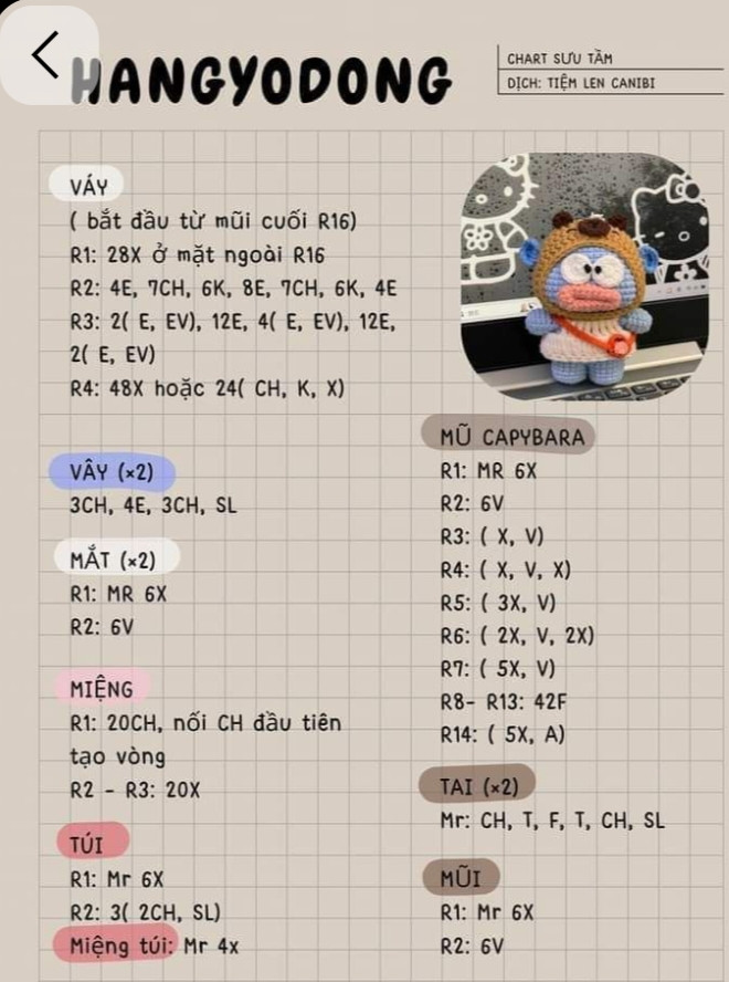 Chart móc len cá hề đội mũ Capybara nhỏ dễ thương
