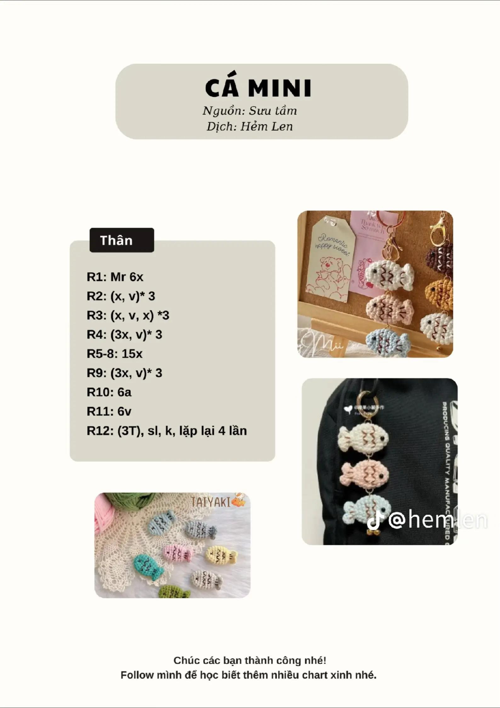 Chart móc len cá mini nhiều màu sắc dễ thương