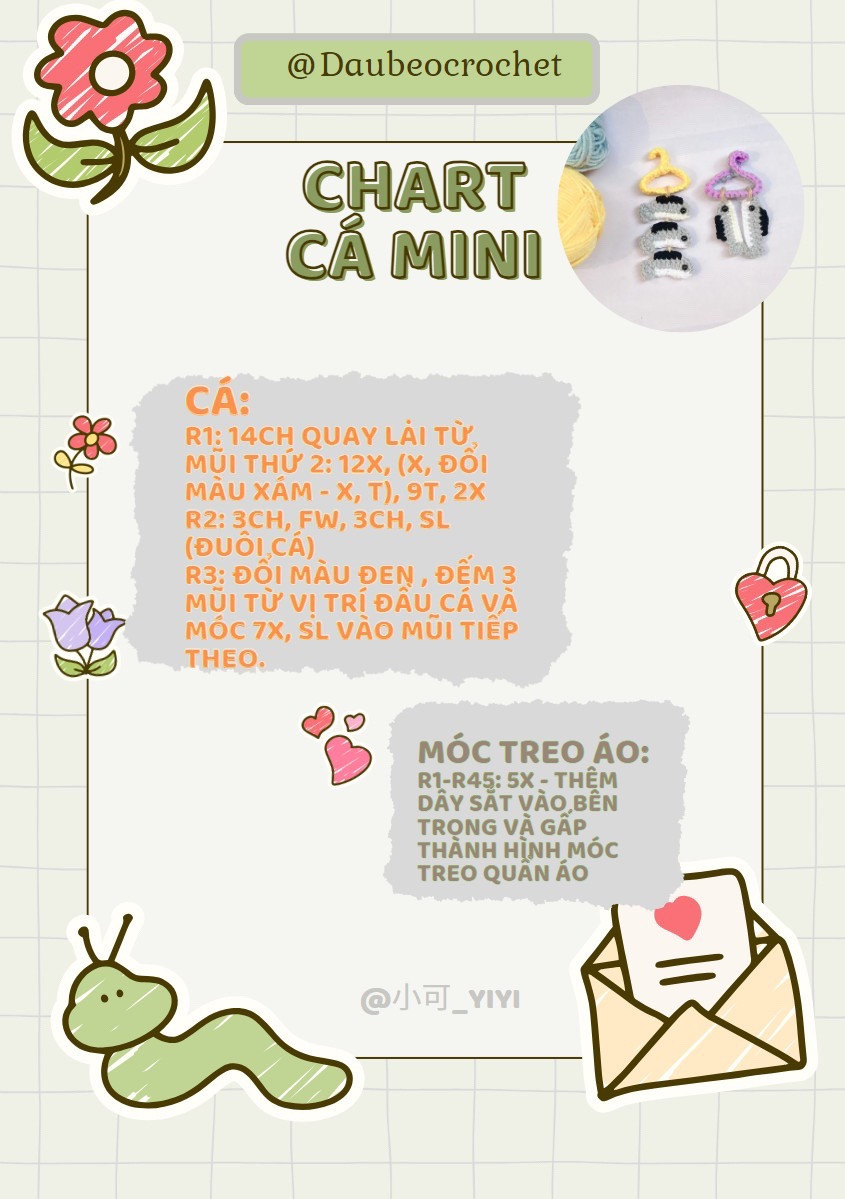 Chart móc len cá mini treo áo dễ thương