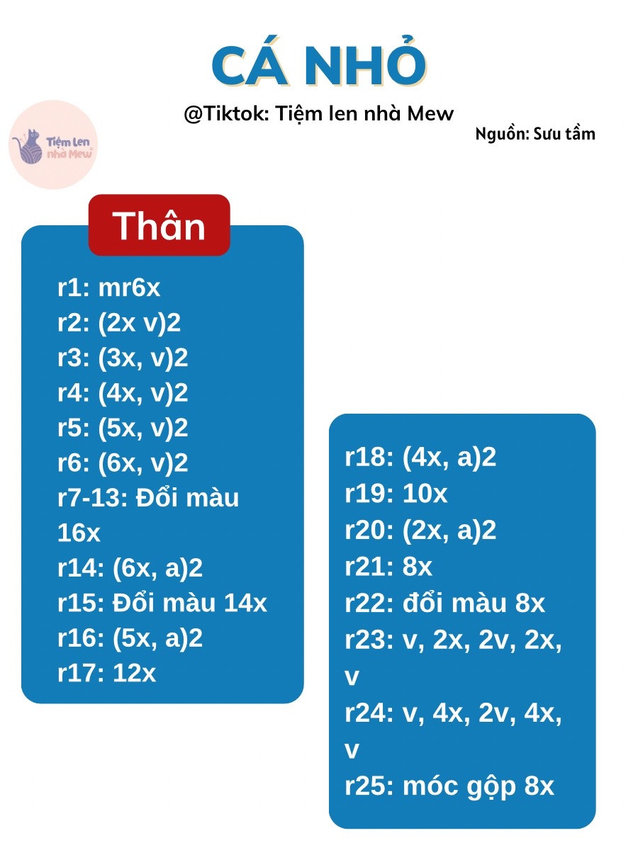 Chart Móc Len Cá Nhỏ Màu Pastel - Hướng Dẫn Chi Tiết Từng Hàng