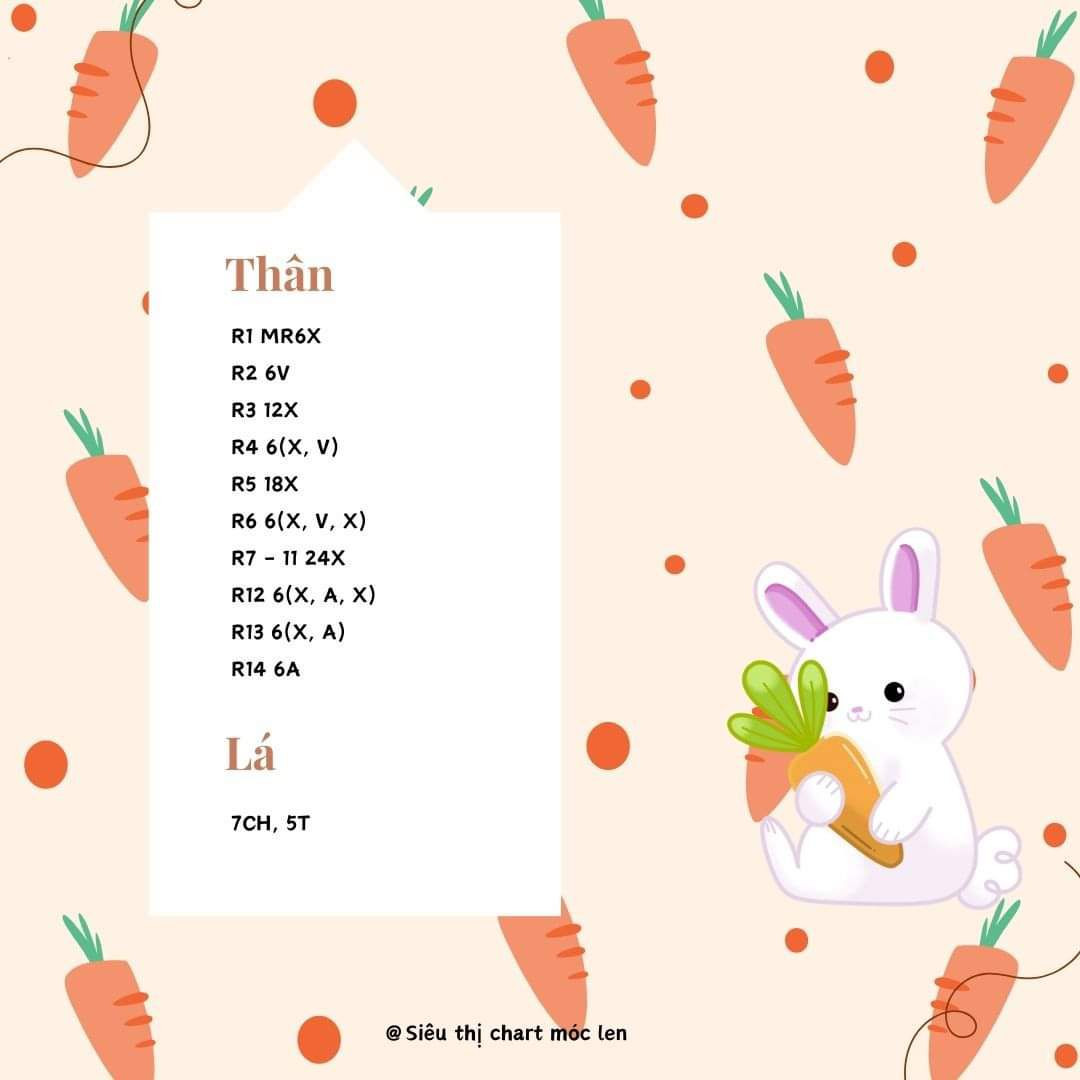 Chart móc len cà rốt baby siêu dễ thương, hướng dẫn chi tiết từng hàng