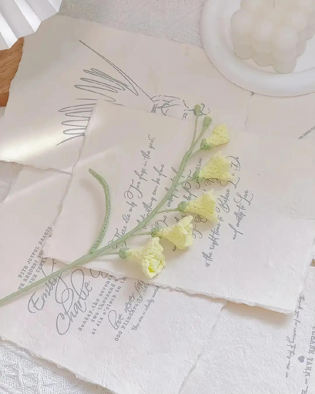 Chart Móc Len Cành Hoa Màu Vàng Pastel Chi Tiết Từng Hàng