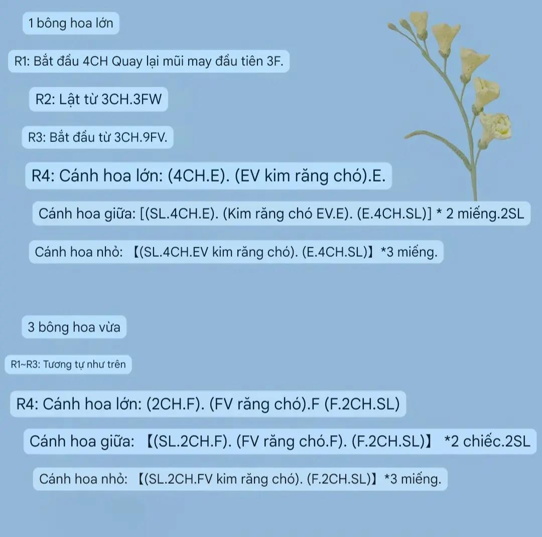 Chart Móc Len Cành Hoa Màu Vàng Pastel Chi Tiết Từng Hàng