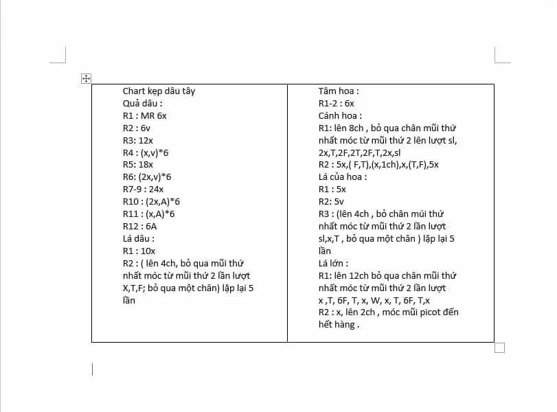 Chart móc len cặp dâu tây và hoa trắng