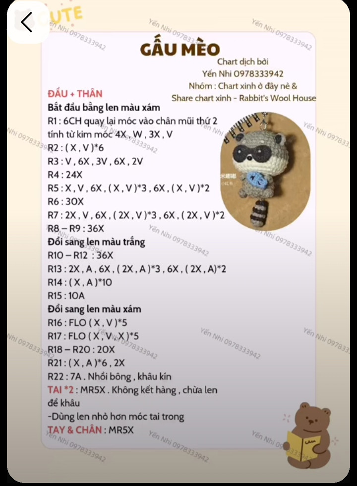 Chart móc len cặp đôi Gấu Trúc Đỏ và Gấu Mèo