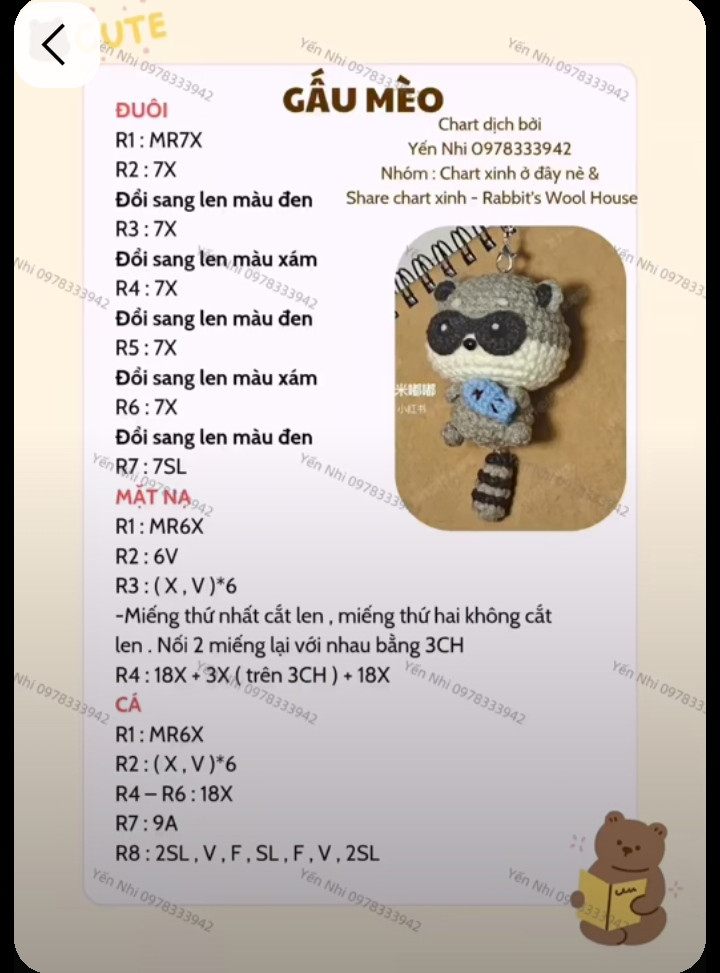 Chart móc len cặp đôi Gấu Trúc Đỏ và Gấu Mèo