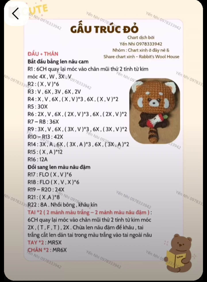 Chart móc len cặp đôi Gấu Trúc Đỏ và Gấu Mèo