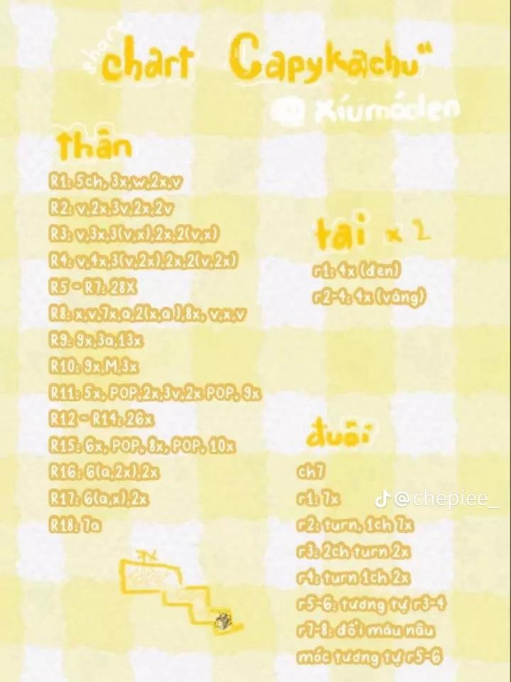 Chart móc len Capybara chảy mũi và Capykachu Pikachu dễ thương