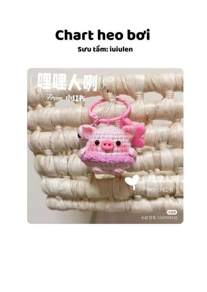 Chart móc len Capybara chảy mũi và Heo bơi mặc áo phao màu hồng dễ thương