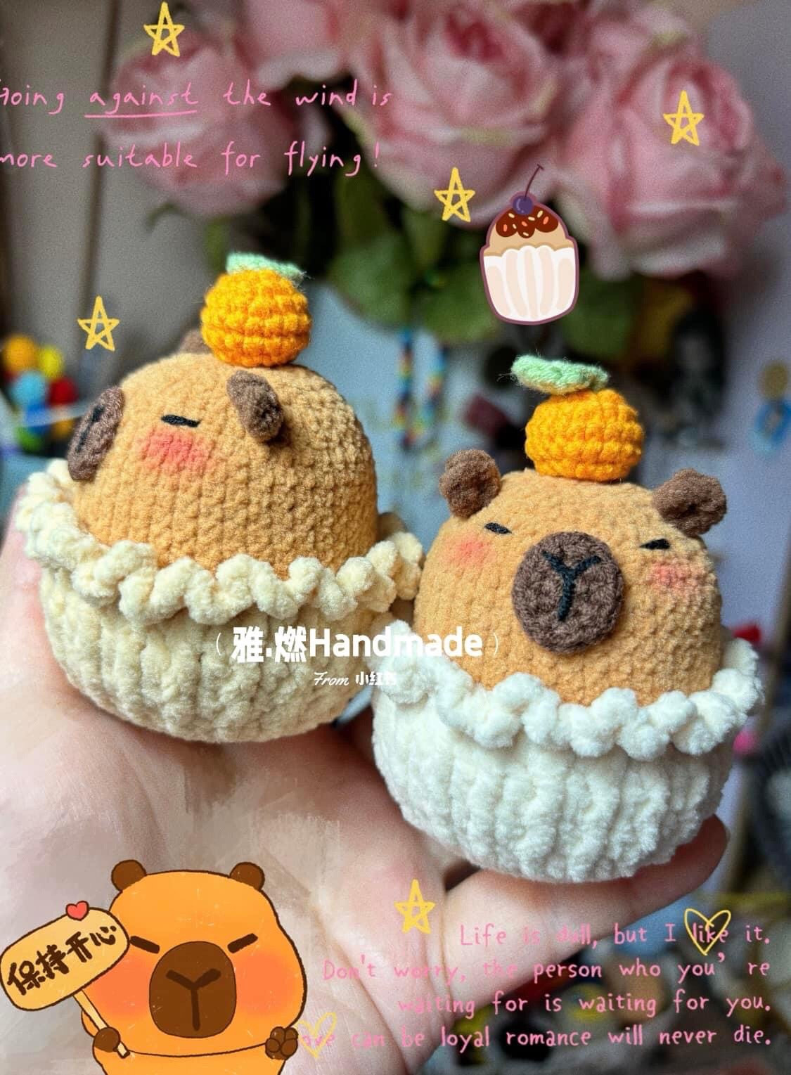 Chart Móc Len Capybara Dáng Cupcake và Trà Sữa Dễ Thương