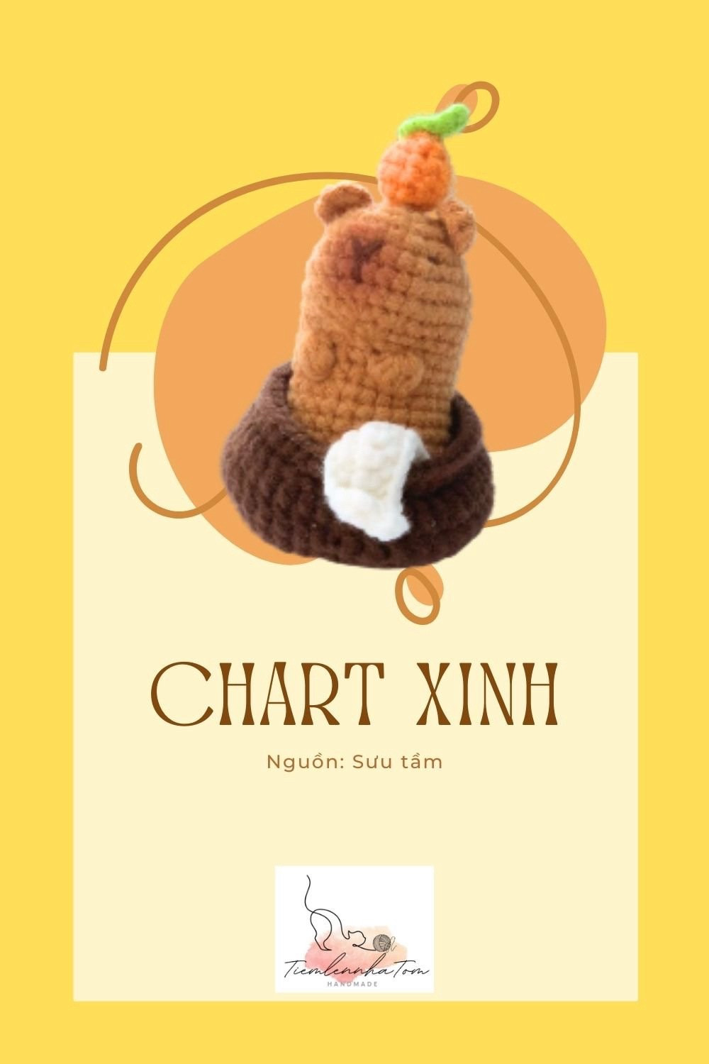 Chart móc len Capybara đang tắm trong chậu với khăn