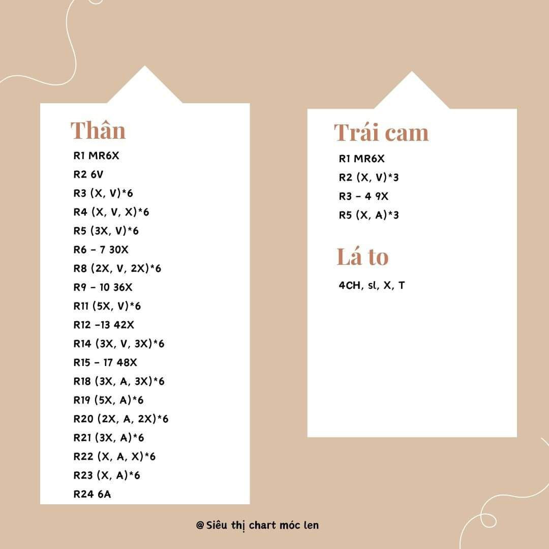Chart móc len Capybara dễ thương với trái cam trên đầu