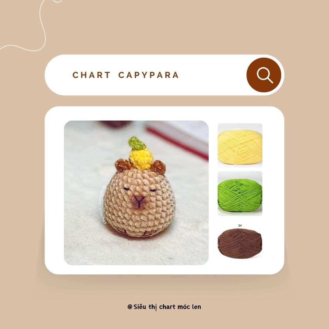 Chart móc len Capybara dễ thương với trái cam trên đầu