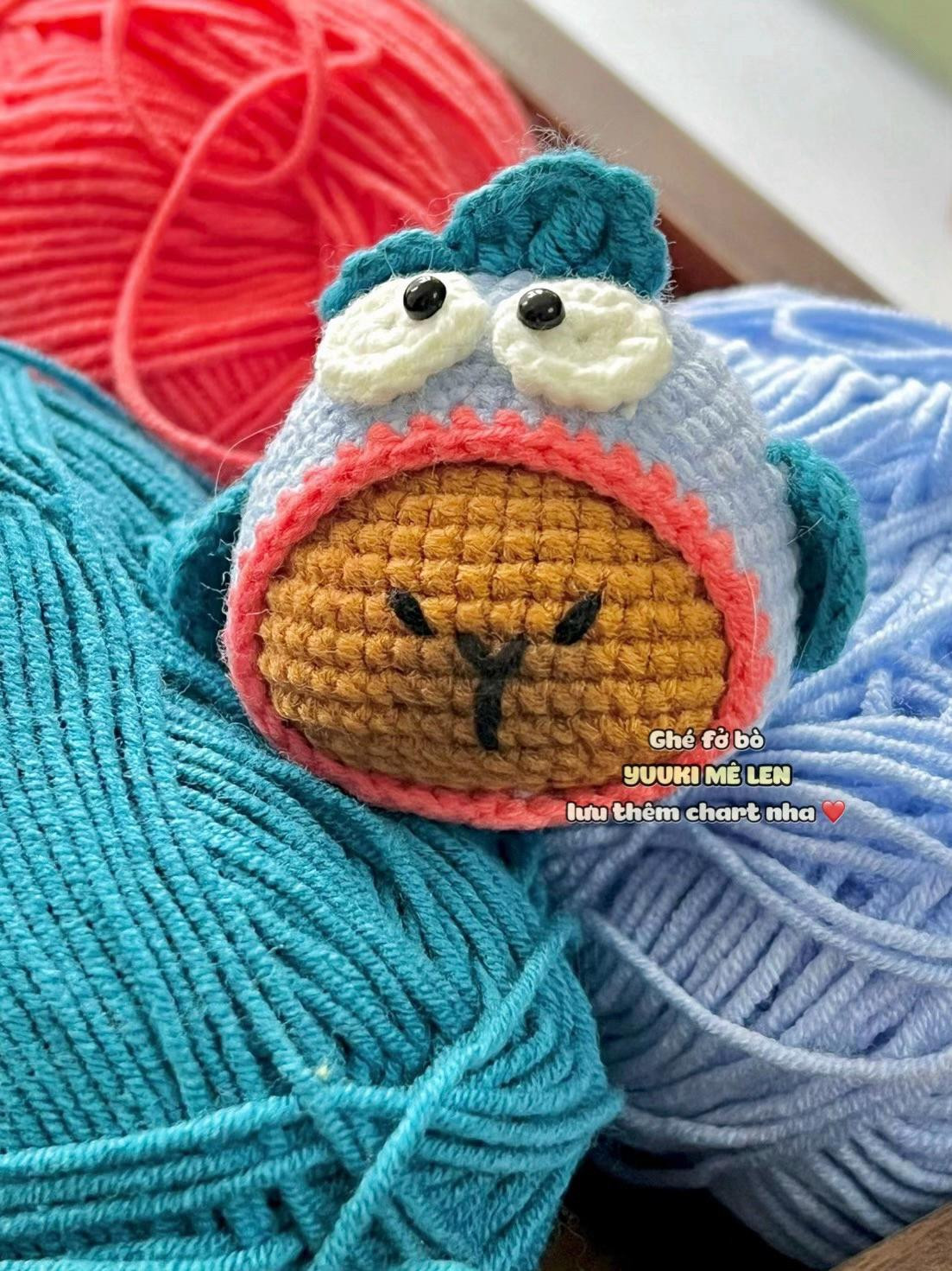 Chart móc len Capybara đội mũ cá mặt ngu - Hướng dẫn chi tiết từng hàng