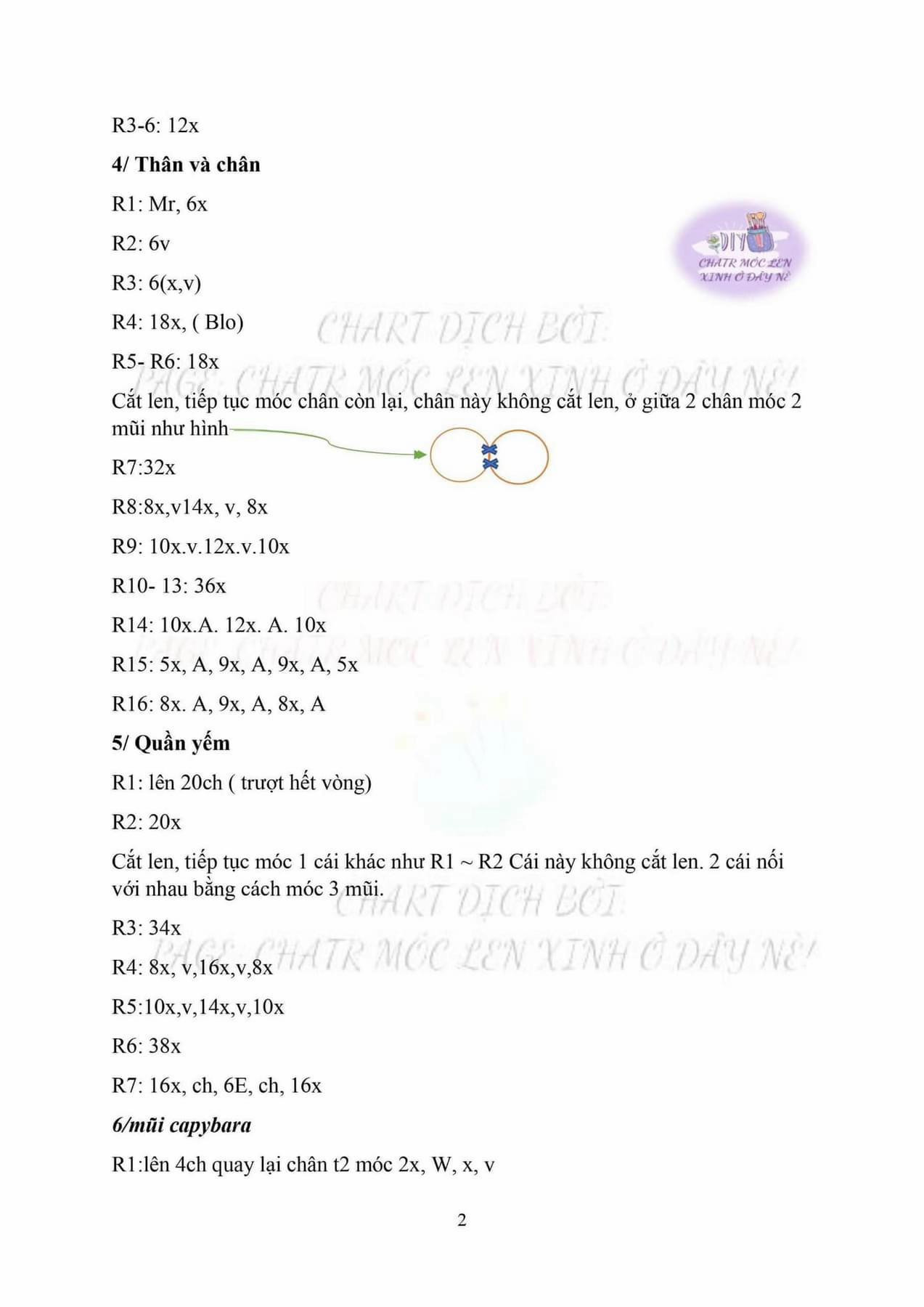 Chart móc len Capybara đội mũ cún dễ thương