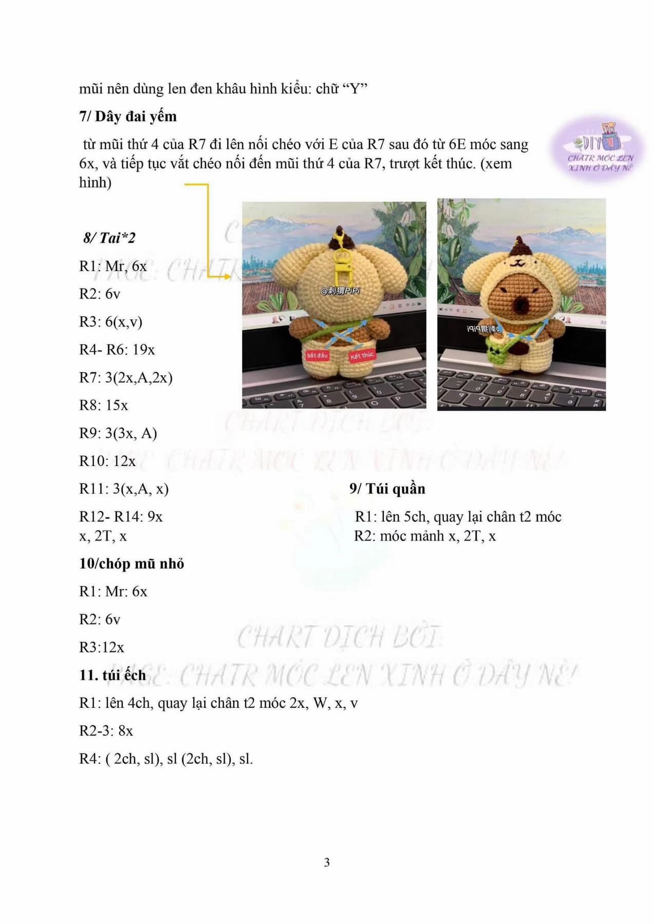 Chart móc len Capybara đội mũ cún dễ thương