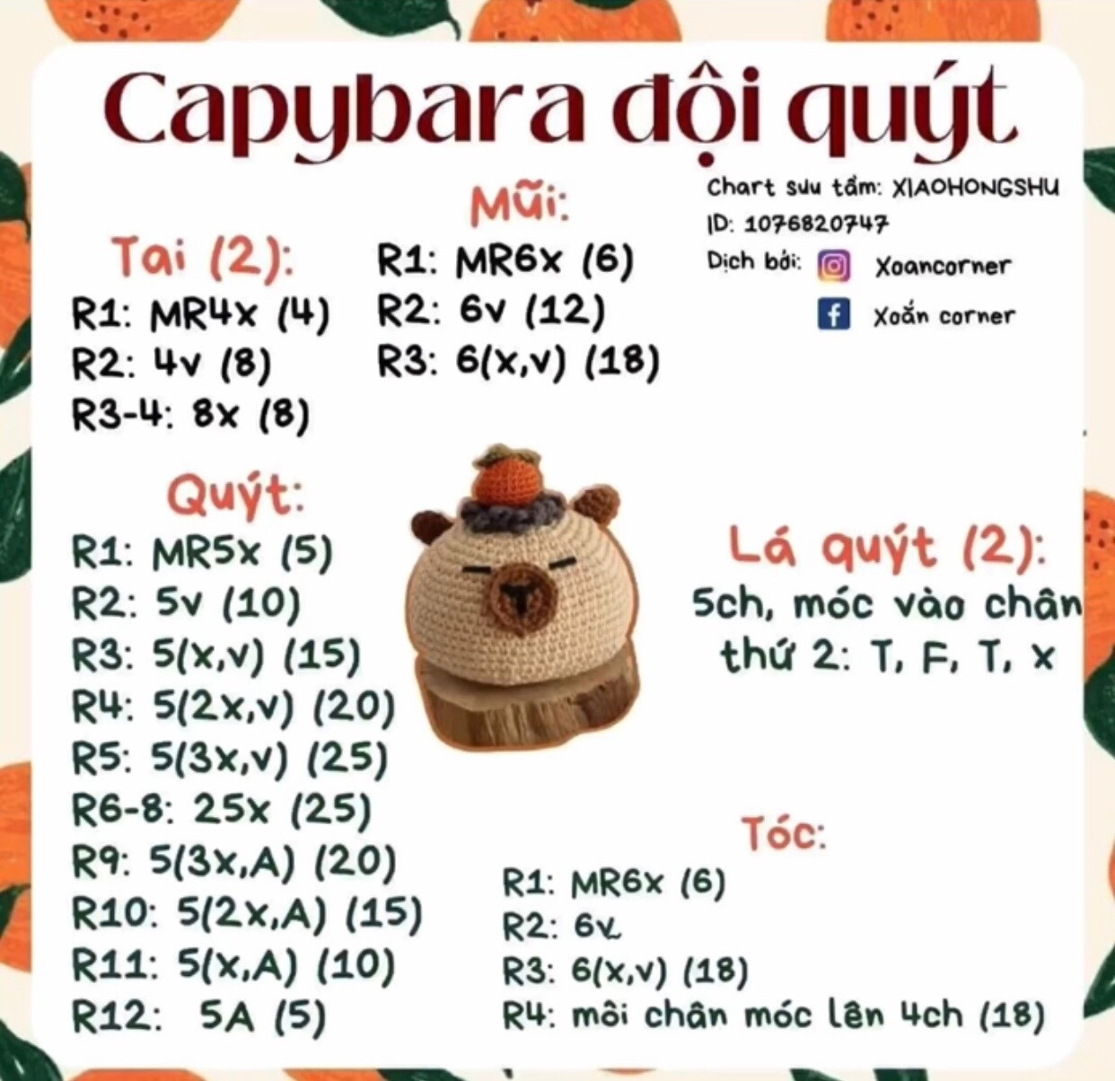 Chart Móc Len Capybara Đội Quýt Dễ Thương