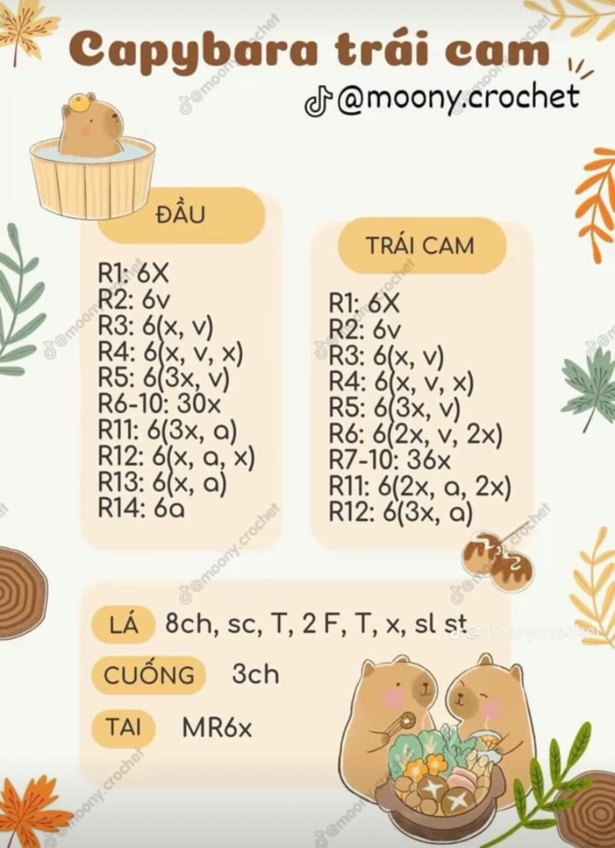 Chart Móc Len Capybara Đội Quýt Dễ Thương