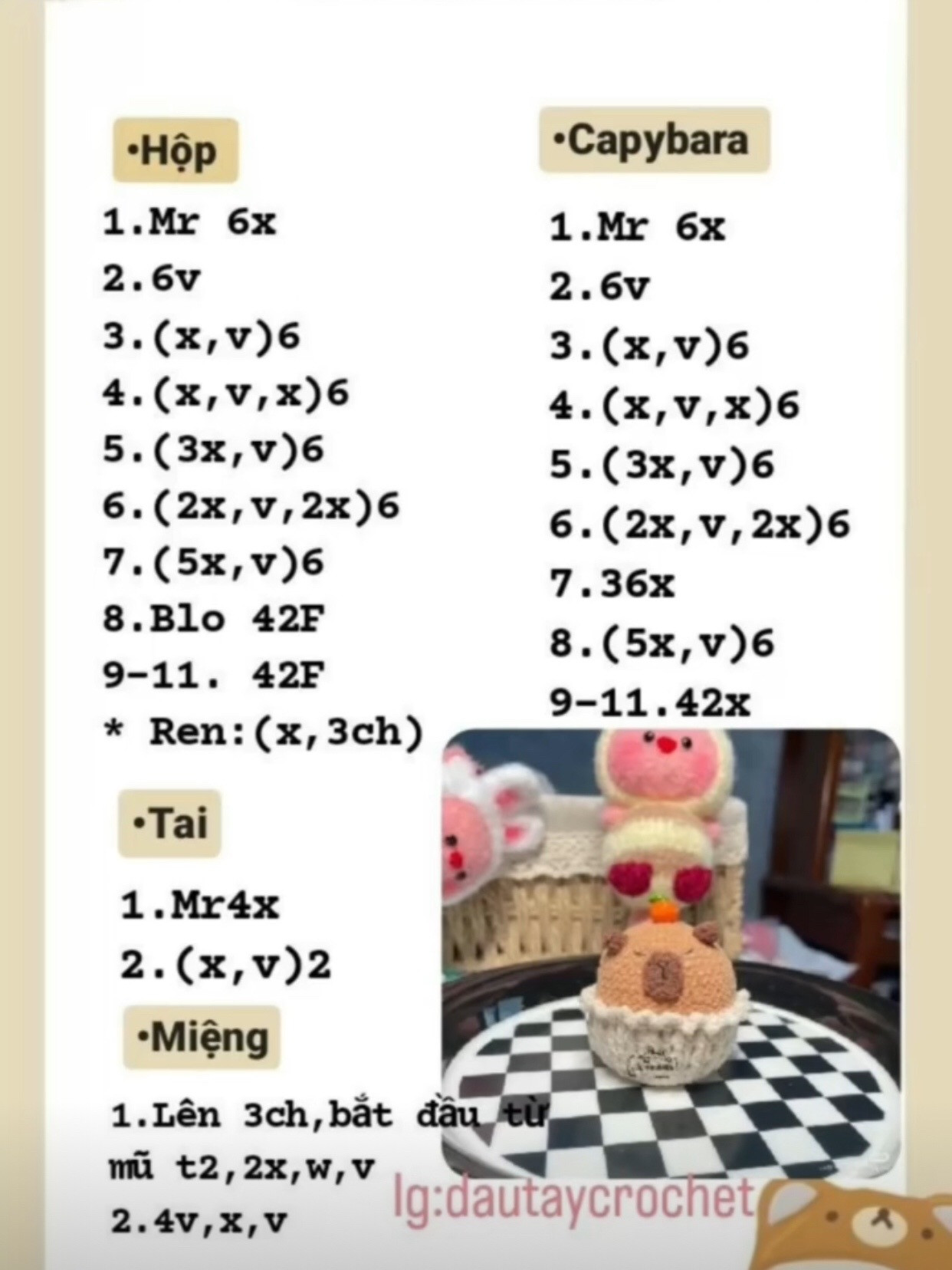 Chart Móc Len Capybara Đội Quýt Dễ Thương