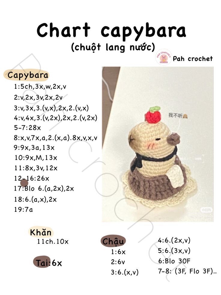 Chart Móc Len Capybara Đội Quýt Dễ Thương