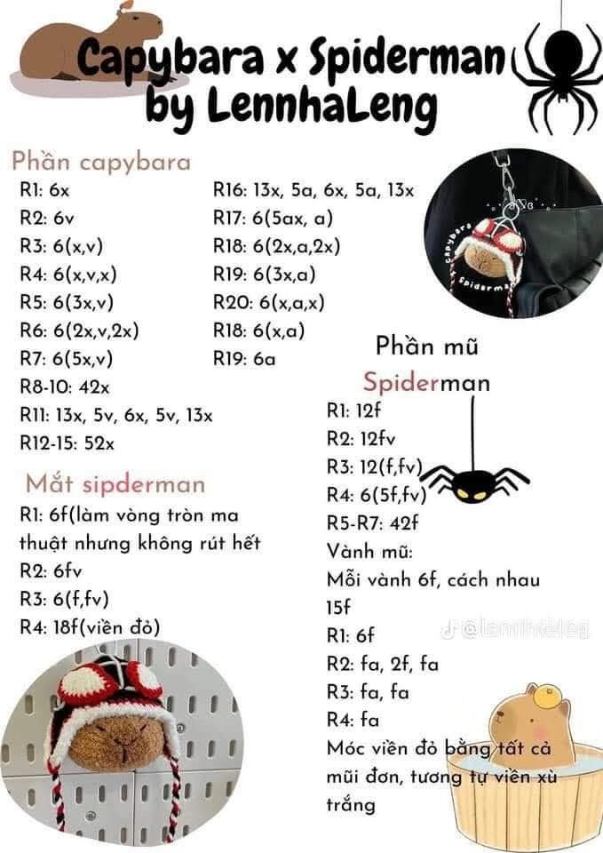 Chart móc len Capybara: Giáng sinh và Spiderman