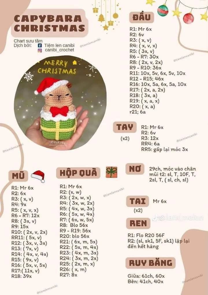 Chart móc len Capybara: Giáng sinh và Spiderman