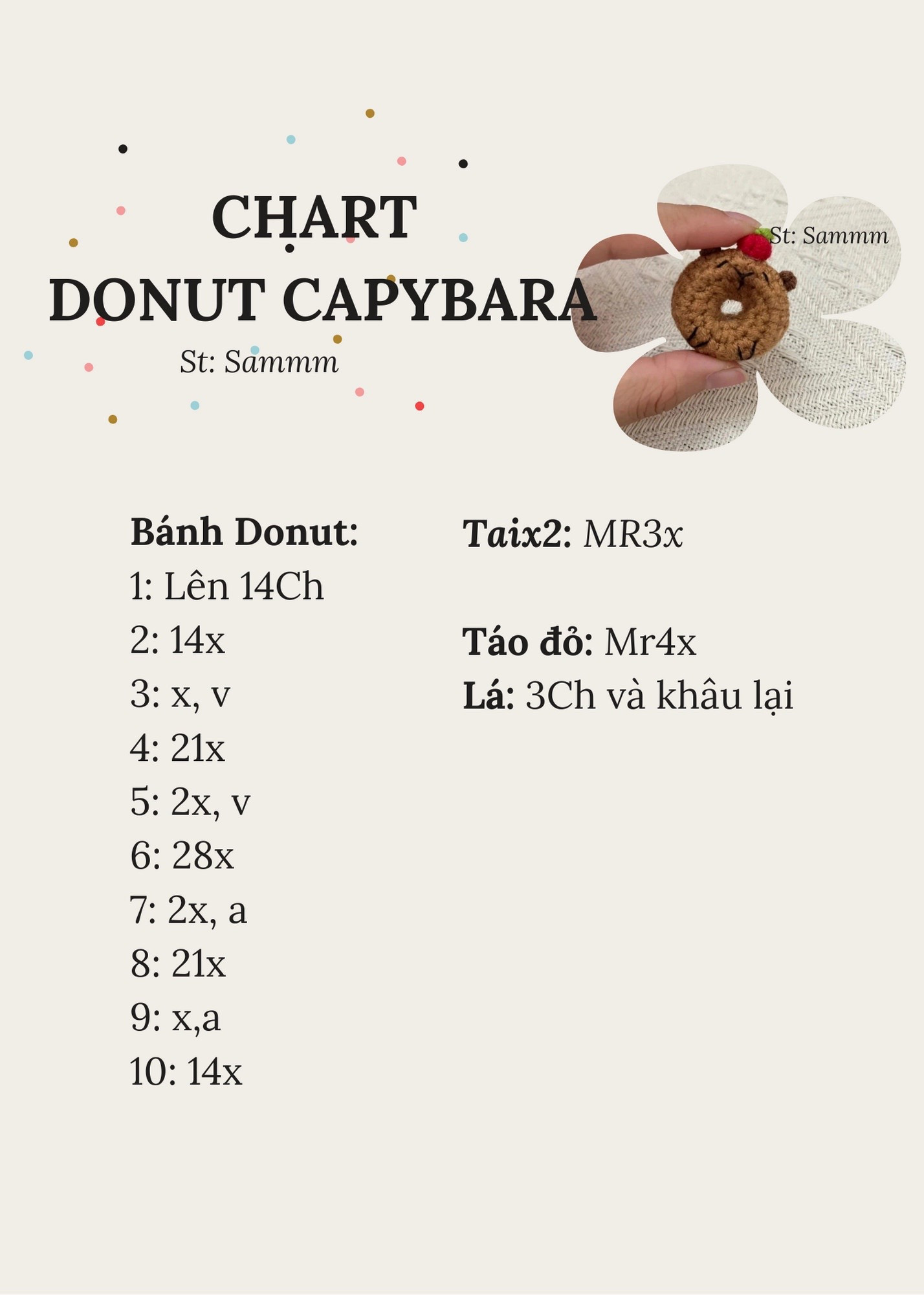 Chart móc len Capybara hình bánh Donut