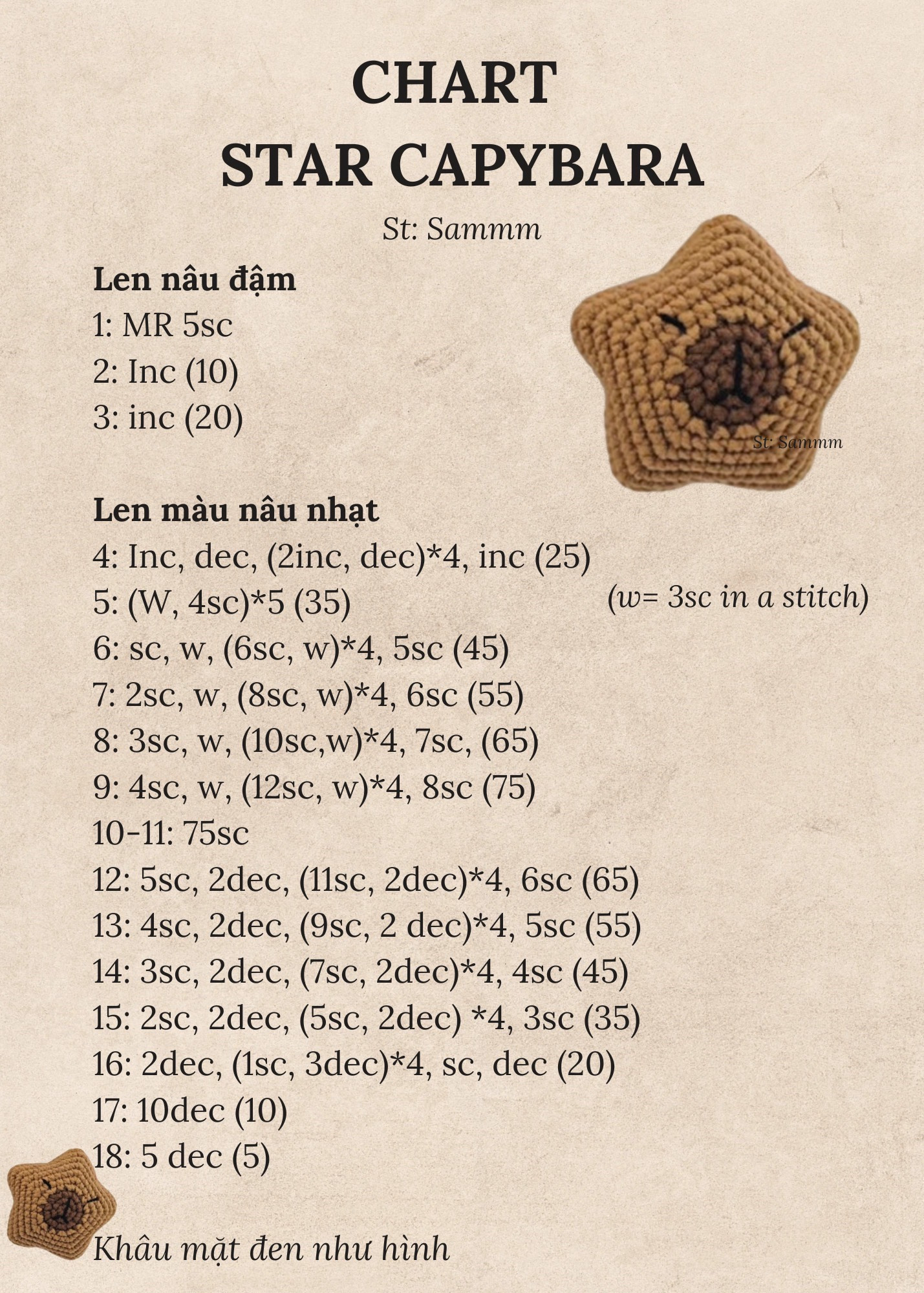 Chart Móc Len Capybara Hình Sao Màu Nâu