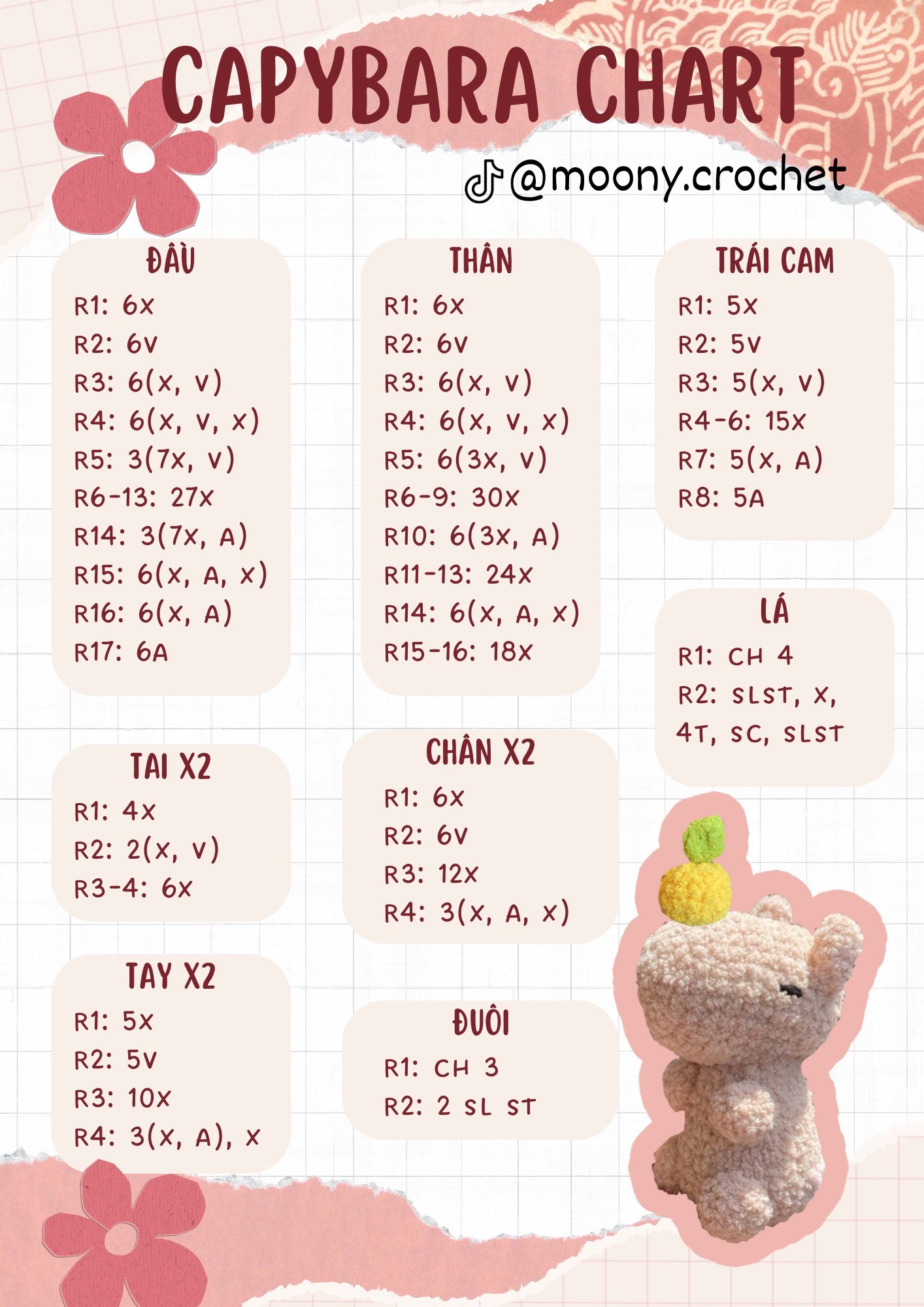 Chart móc len Capybara màu be siêu dễ thương