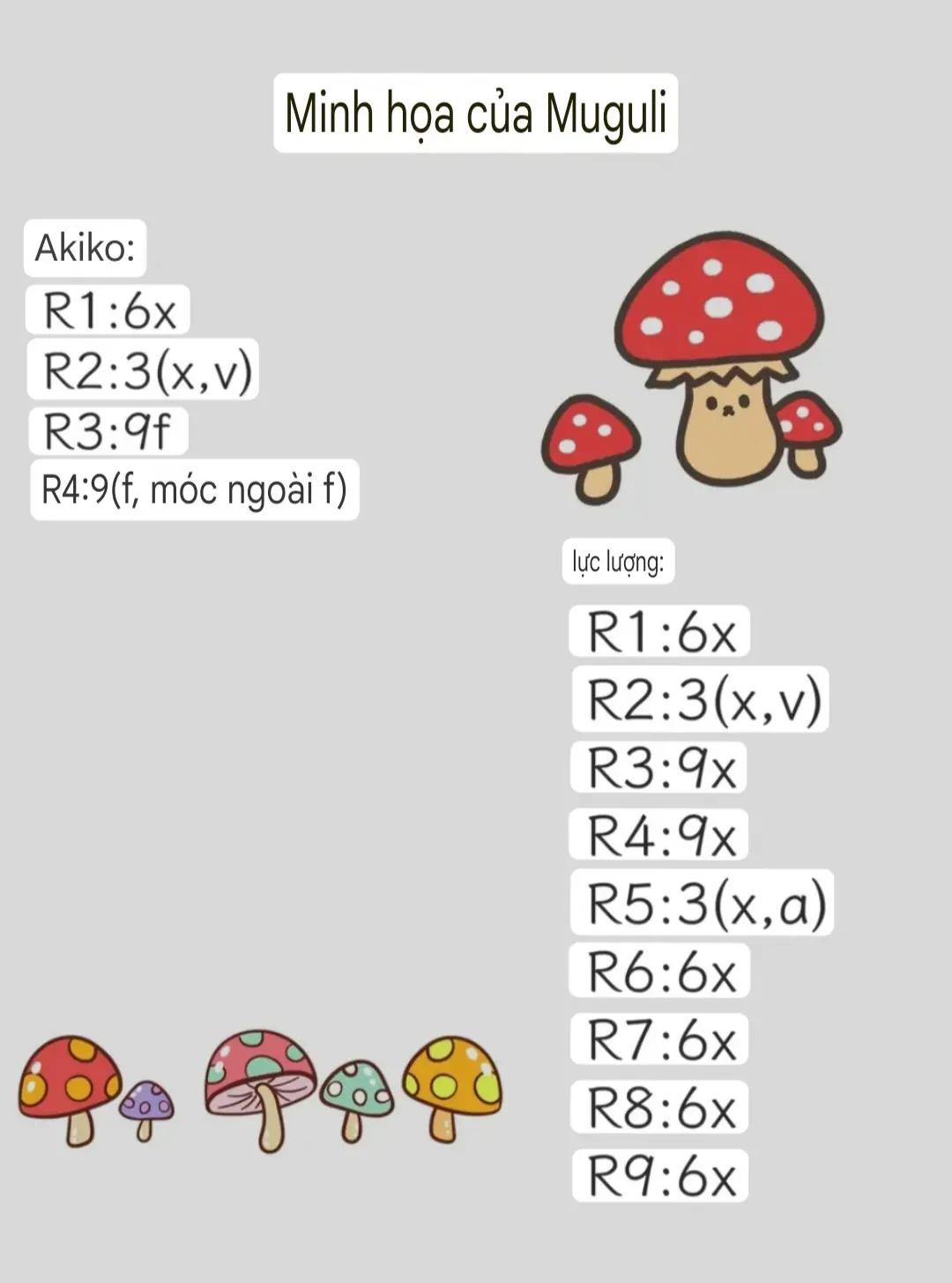 Chart Móc Len Cây Nấm Nhỏ Màu Hồng Và Nâu - Hướng Dẫn Chi Tiết Từng Hàng